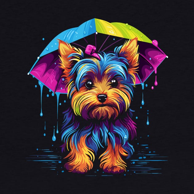 Yorkshire Terrier Rainy Day With Umbrella by JH Mart